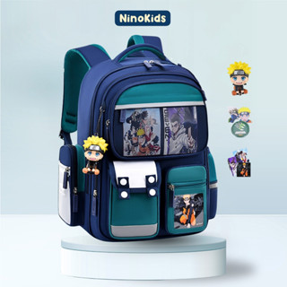 Balo đi học bé trai từ lớp 1-7, đệm lưng 3D chống gù, tặng kèm móc khóa Naruto, hạn chế thấm nước BLT8 NinoKids