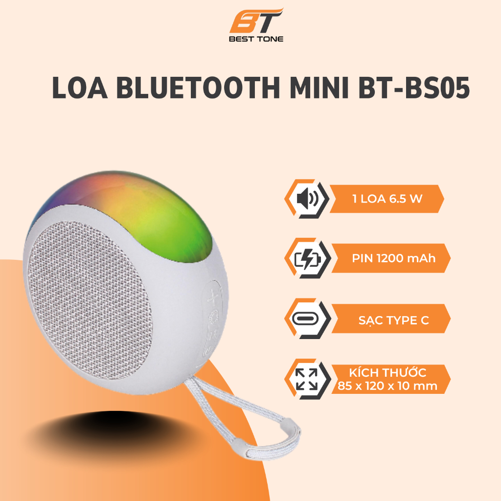 Loa bluetooth mini BT-BS05 - Công suất 6.5W, Bass mạnh, Có đèn led | BẰNG TRÌNH TECHNOLOGY