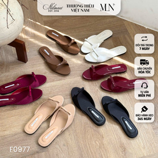 Dép Nữ MILINAA Dép Bệt Dép Lê Bản Ngang Khuyết Nơ Nhỏ Mũi Tròn Mang Hằng Ngày F0977 F1005