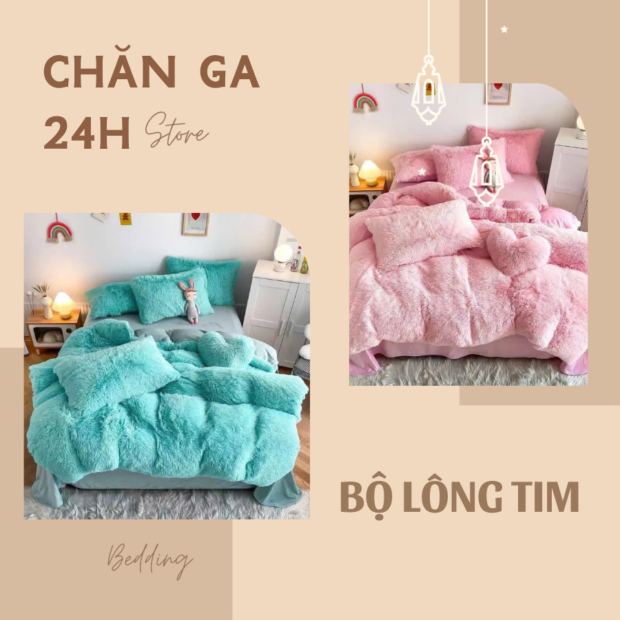 Bộ chăn ga gối nỉ lông tim séc 5 món hình siêu dễ thương