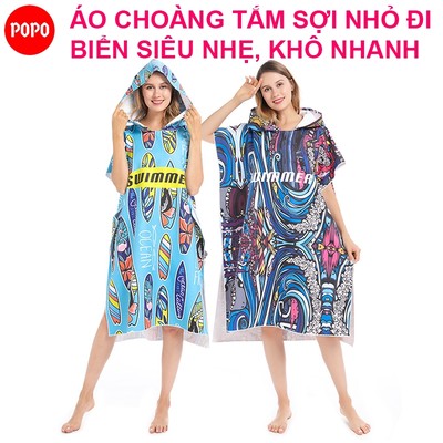 Áo choàng tắm người lớn siêu nhẹ 110x75cm vải sợi nhỏ thấm hút nhanh, đi bơi, đi du lịch POPO BT3