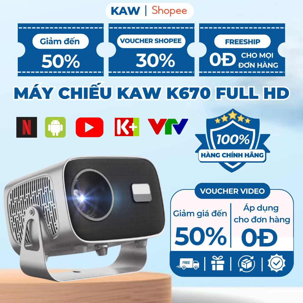 Máy Chiếu Mini KAW K670 FullHD Cao Cấp, Đa Dạng Kết Nối, Độ Với Sáng Cao,Thiết Kế Nhỏ Gọn-BH12 THÁNG