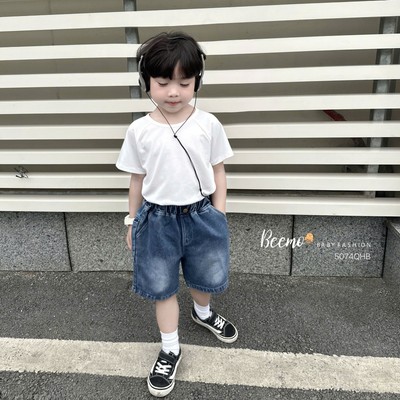 Quần short jean Beemo phối tag da vải jean cho bé trai mặc đi chơi, đi học từ 9-24kg 5074QHB