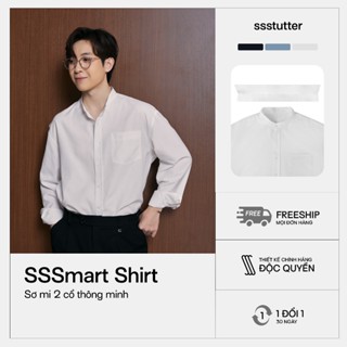 Áo sơ mi nam tay dài trắng xanh kẻ navy SSSTUTTER sơ mi oxford 2 cổ đức và trụ thoáng mát form loose thoải mái