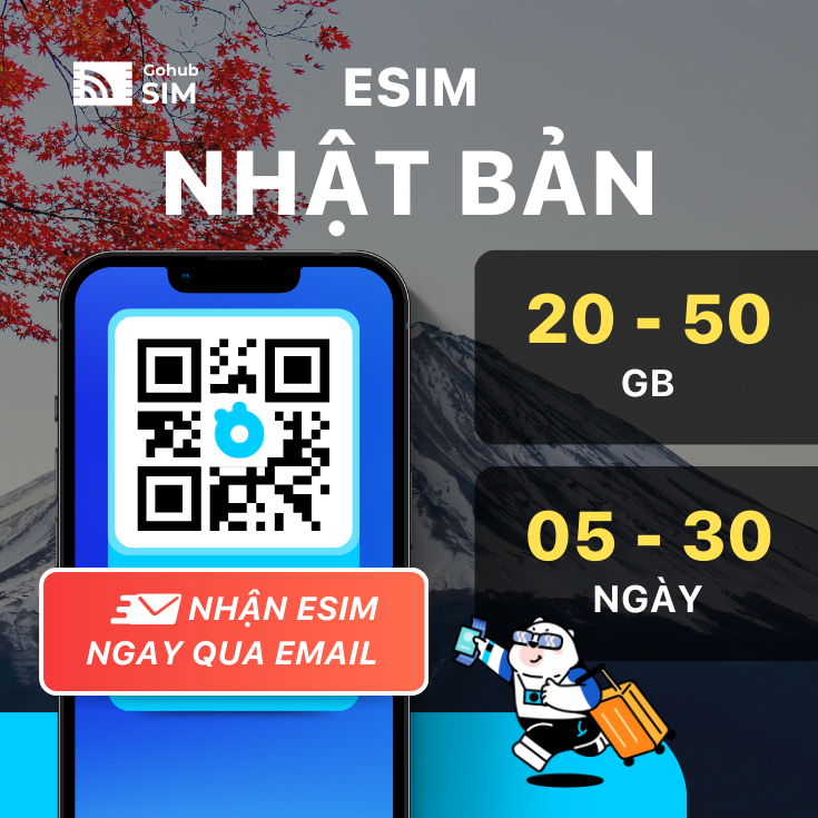 eSIM Nhật Bản 4G dung lượng khủng (20 - 50 GB) - Gohub gửi eSIM qua email