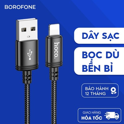 Dây cáp sạc Hoco X89 12W dành cho iphone ipad, cáp H-UPF01-GR bọc dù bên bỉ, dài 1 mét