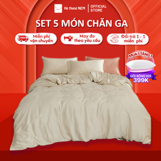 Bộ Ga Giường 5 Món Cao Cấp HỆ THỐNG NỆM Set Vỏ Chăn Ga Ra Drap Tencel Cotton Trải Giường Gối Nệm Đệm 5 Món Lụa Cao Cấp