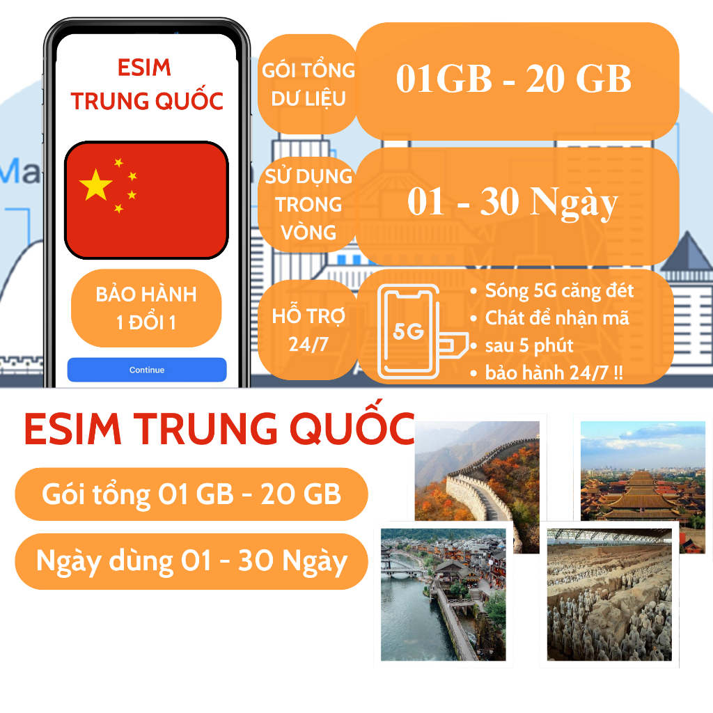 eSim Du lịch Trung Quốc Alowifi Gói Data,Sim kích hoạt qua QR code,không phải tháo lắp,bảo hành 24/7