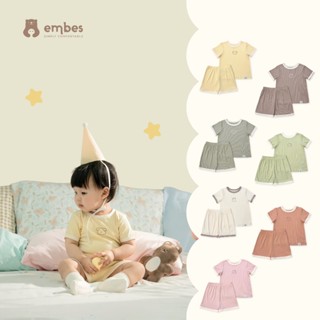 Bộ Quần Áo Cộc Tay Cho Bé Embes, Bộ Cộc Tay Phối Viền Chất Thun Tăm Mỏng Mát In Hình Cho Bé 8-18kg