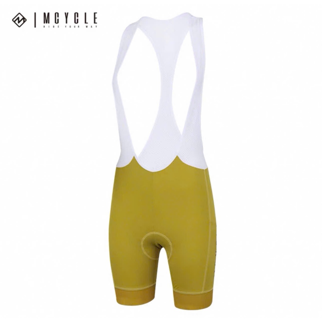 Quần ngắn đạp xe nữ có dây yếm MK031W -yellow Mcycle, Chính hãng, đệm của bỉ