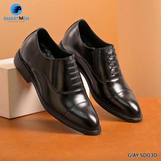 [GIÀY GIẢ DÂY] Giày siêu nhẹ Tăng 5cm chiều cao SMARTMEN SD-03 Đen KHÔNG CẦN BUỘC DÂY, Da bò cao cấp. Siêu êm chân