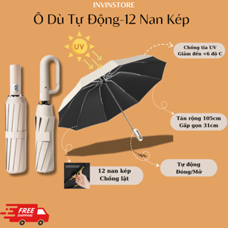 Ô gấp gọn tự động 12 nan kép, ô dù che mưa nắng chống tia UV tự động đóng mở nhỏ gọn-INVINSTORE