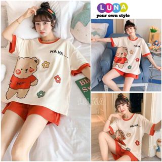 Đồ bộ nữ mặc nhà mùa hè cộc tay, Đồ ngủ fom rộng vải thun quần đùi dễ thương - LUNA