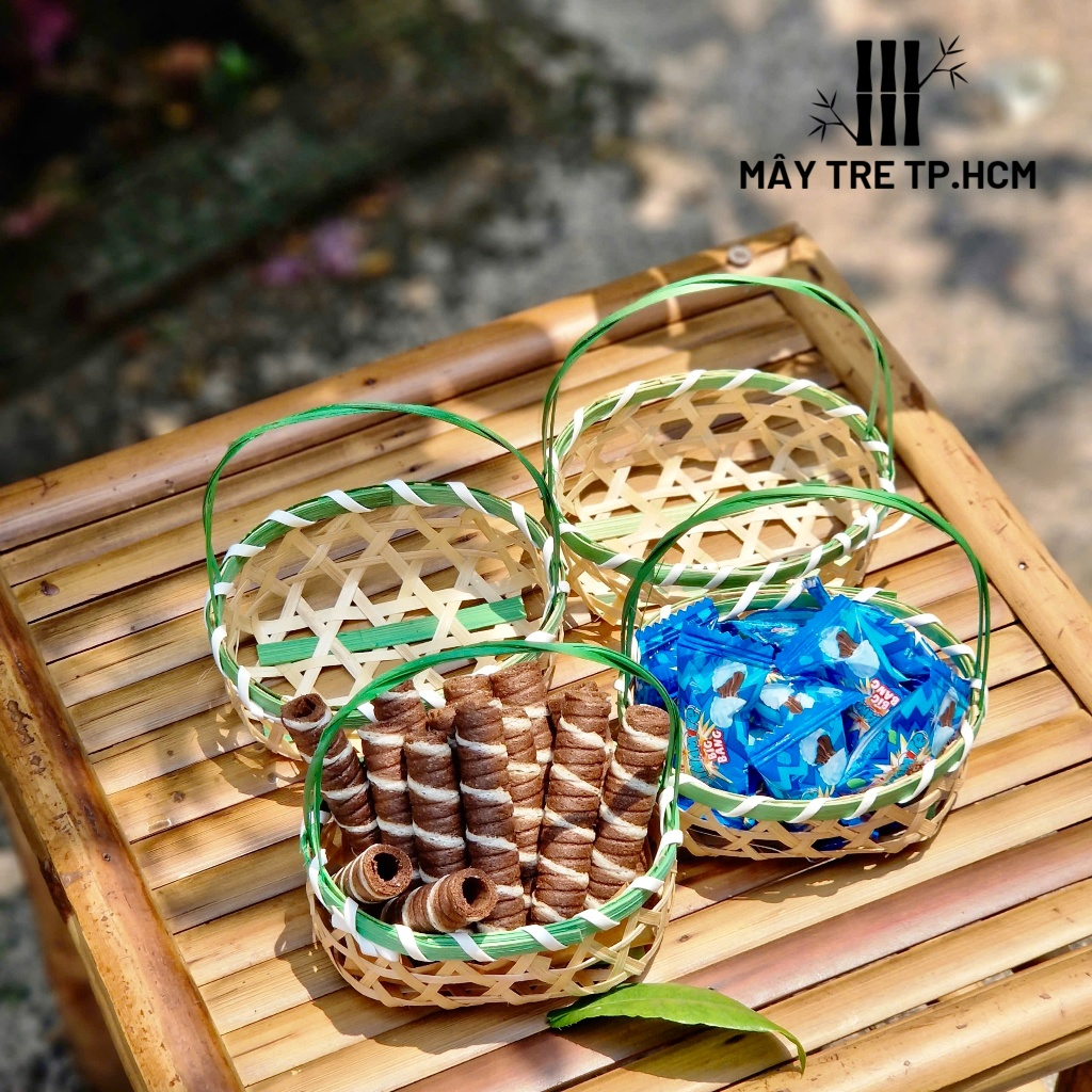 Giỏ quà mini mây tre quà tặng, đựng bánh kẹo trang trí bàn ăn