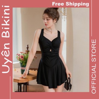 Đồ bơi nữ bikini liền thân hai dây váy xoè khoét eo che khuyết điểm đồ đi biển bikini nữ tính V04
