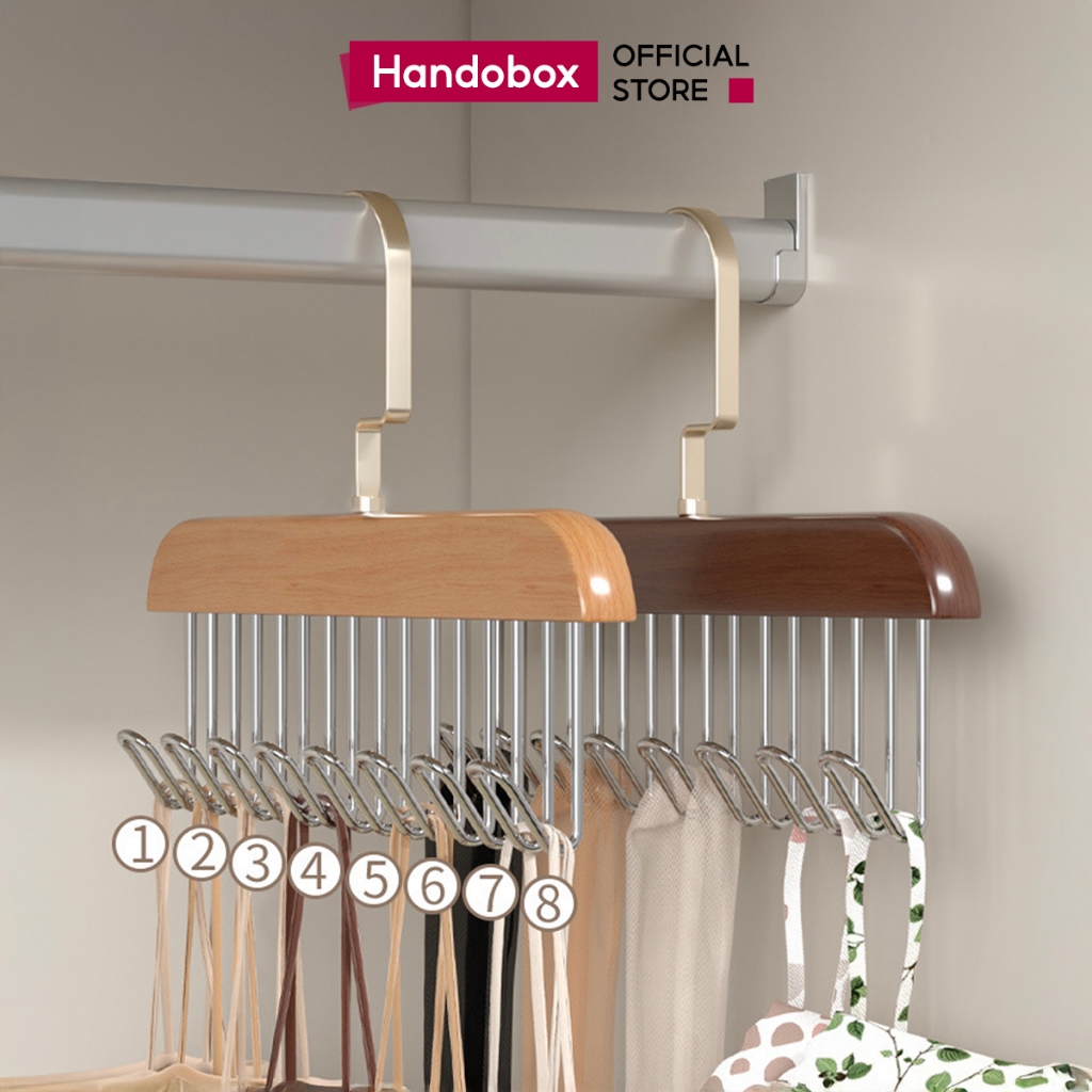 COMBO 5 Móc Gỗ Treo Đồ Lót Khăn Thắt Lưng Túi Ví Handobox Móc Treo Quần Áo 2 Dây Xoay 360 Tiện Lợi