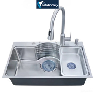 Chậu Rửa Bát 1 Hố Lato 75*46 Inox SUS304 Dày 3.5 Ly 1 Ngăn Lớn Bán Nguyệt Kiểu Dáng Nhật Bản Bảo Hành 5 Năm