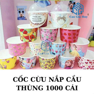 1 LỐC 100 CỐC GIẤY ĐỰNG KEM - CỐC CỪU 240ML + NẮP BẦU NHIỀU HÌNH, NHIỀU MÀU
