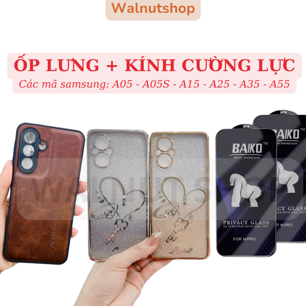 Ốp lưng + kính cường lực full mã samsung A05, A05S, A15, A25, A35, A55 || Kính cường lực baiko HD - 