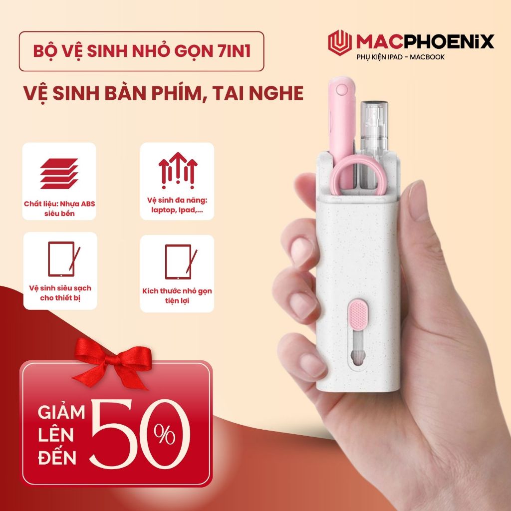 Bộ vệ sinh Laptop, Macbook, Ipad Đa Năng 7 in 1 Vệ Sinh Sạch Bàn Phím, Tai Nghe, Airpod Nhỏ Gọn V01