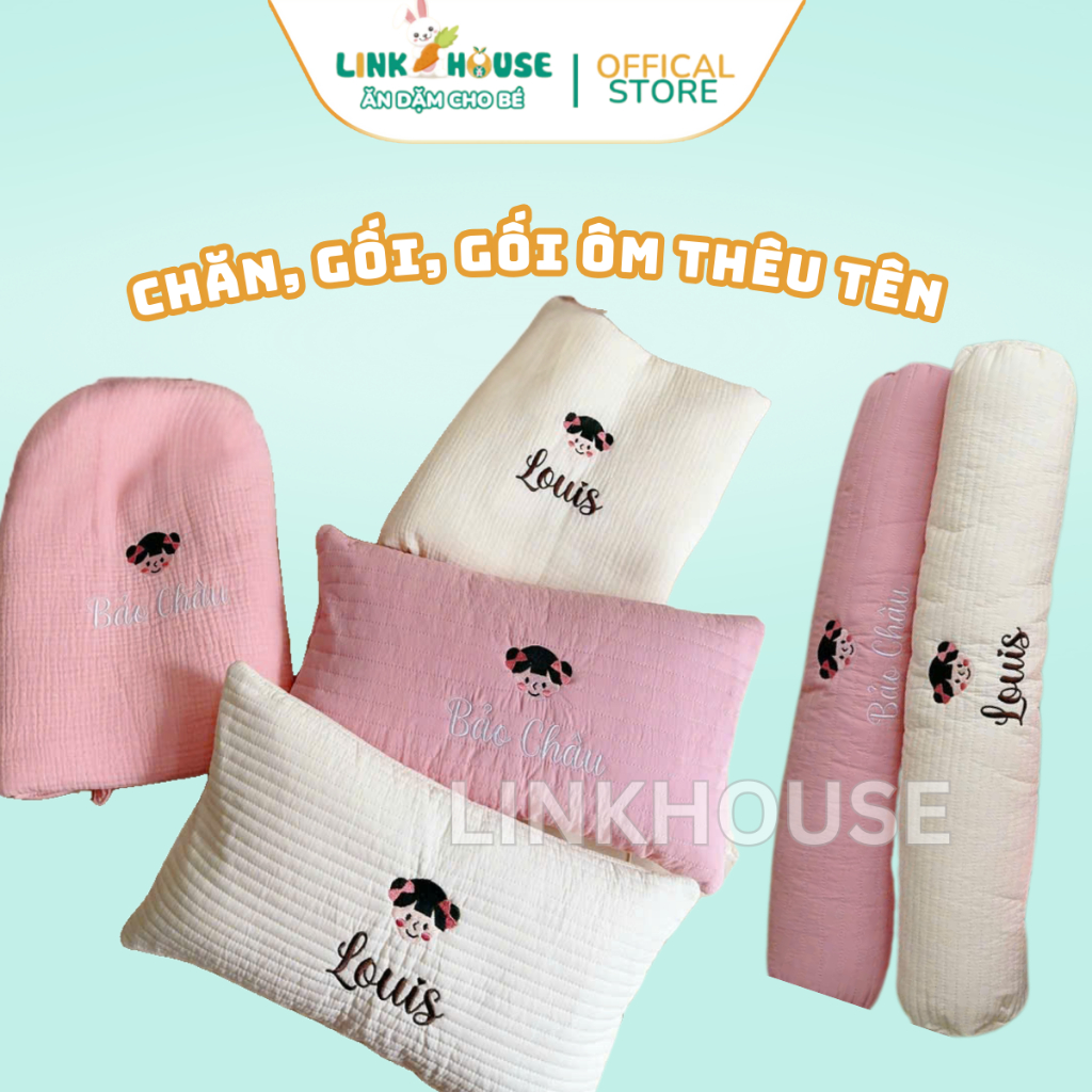 (Thêu Tên) Chăn, Gối Nằm, Gối Ôm Cho Bé Thêu Tên Theo Yêu Cầu Linkhouse Shop