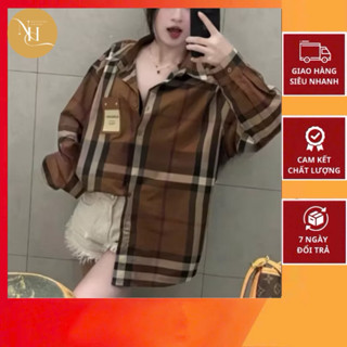  Áo Sơ Mi Nữ BBR Kẻ Nâu Phối Túi Da Dài Tay.Áo Sơ Mi Cotton Lụa Không Nhăn Mềm Mại Chuẩn Form Thời Trang Nữ Cao Cấp 