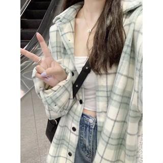 Áo Khoác Sơ Mi Dạ Áo Sơ Mi Tay Dài Dáng Rộng Họa Tiết Kẻ Sọc Phong Cách Hàn Quốc Chất Dày Dặn Thời Trang Cho Nữ 2025