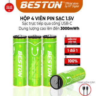 Hộp 4 pin sạc AA AAA 1.5V USB Li-ion Beston sạc trực tiếp cổng type C của, có đèn báo sạc, dùng cho Micro, đồ chơi