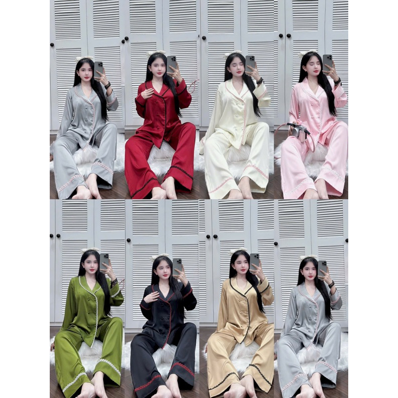 Đồ Bộ Mặc Nhà Pijama Tiểu Thư Cổ Sam Chất Latin Mịn Phom Tay Ngắn Và Tay Dài Cực Sang
