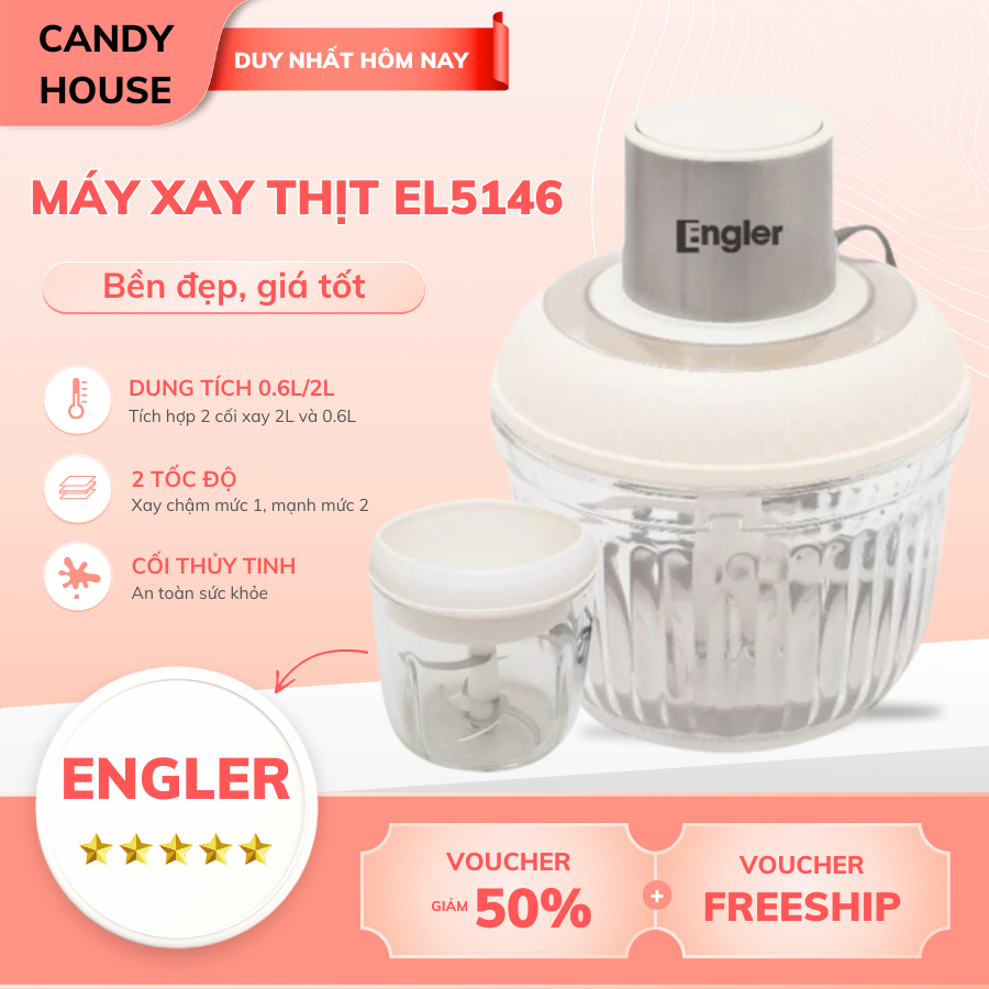 Máy Xay Thịt Đa Năng Engler EL5146 Dung Tích 2L Công Suất 500W Cối Thủy Tinh Lưỡi Dao Sắc Bén