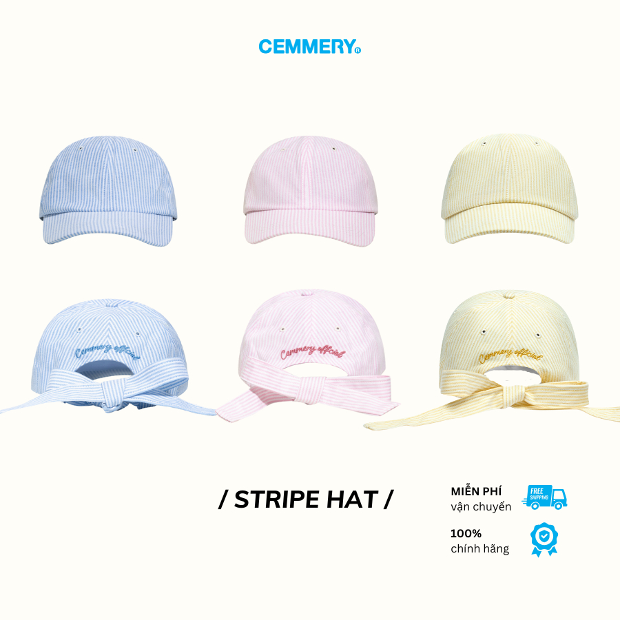 Nón lưỡi trai CEMMERY Local Brand Chính Hãng Nón Cột Nơ Stripe Hat Kẻ Sọc 3 Màu | BigBuy360 - bigbuy360.vn