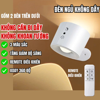 Đèn ngủ LED không dây treo tường từ tính 360° Xoay có thể điều chỉnh độ sáng chạy bằng USB với điều khiển từ xa