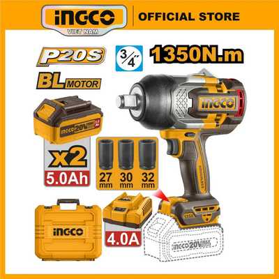 Máy siết bu lông pin INGCO CIWLI201351, CIWLI20135 motor không chổi than lực siết 1350Nm trục 3/4" đầu tuýp 27,30, 32mm