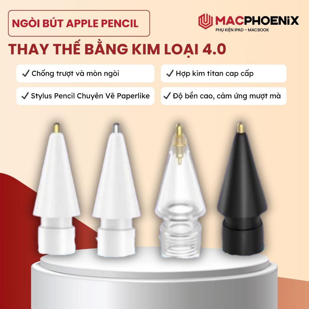 Đầu Ngòi Bút Apple Pencil Pencil Pro Thay Thế Bằng Kim Loại, Đầu Ngòi Stylus Pencil Chuyên Vẽ Paperlike Macphoenix A01