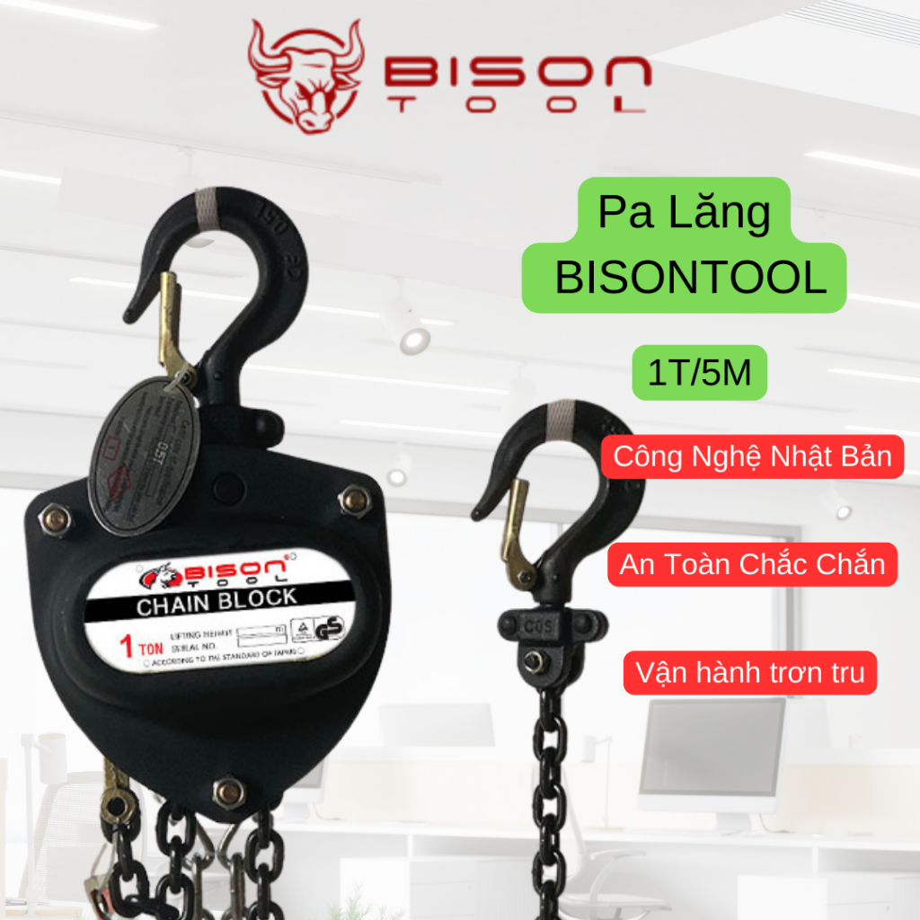 Pa lăng xích kéo tay BISON (quy cách: 1 Tấn 5 Mét)
