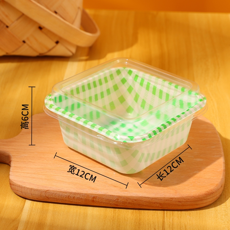 50 Hộp Nhựa Vuông Sọc Caro Đựng Bánh Mousse, Bánh Cadé Lá Dứa, Macaron, Bánh Kem