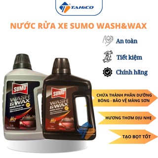  Nước rửa xe Sumo Wash&Wax  1 Lít   Nước Rửa Xe Máy Ô Tô Nước Rửa Xe Chuyên Dụng SUMO Chai Vuông Có nắp bạc chống đổ 