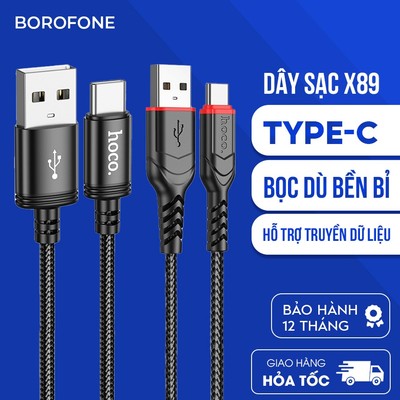 Dây cáp sạc Hoco X89 TypeC 3A dành cho android, bọc dù bên bỉ, dài 1 mét