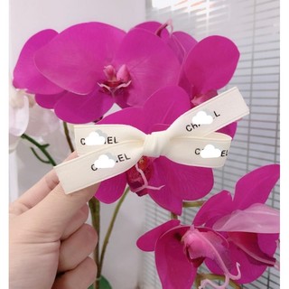 Kẹp tóc mái (cột tóc) lụa mờ in chữ