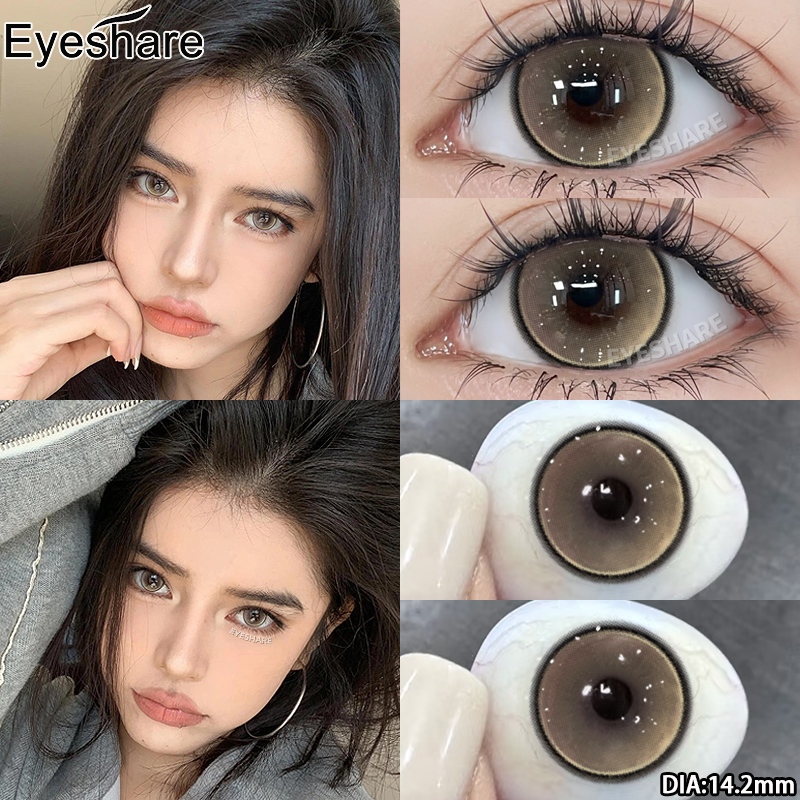 Eyeshare Kính áp tròng lens mắt màu lens nâu Độ giãn ạ 14.0mm 14.2mm 14.5mm tặng kèm khay