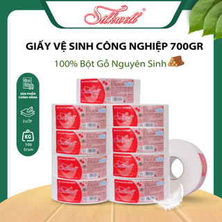 Combo 10 Cuộn giấy vệ sinh CÔNG NGHIỆP Silkwell 700gram 2 lớp có lõi, giấy vệ sinh cuộn to hơn tiết kiệm hơn