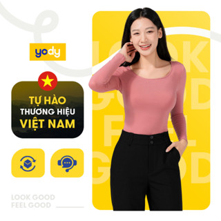 [SALE 50%] Áo thun nữ tay dài YODY cổ rộng vải viscose mềm mại, thông thoáng, an toàn cho da ATN7025