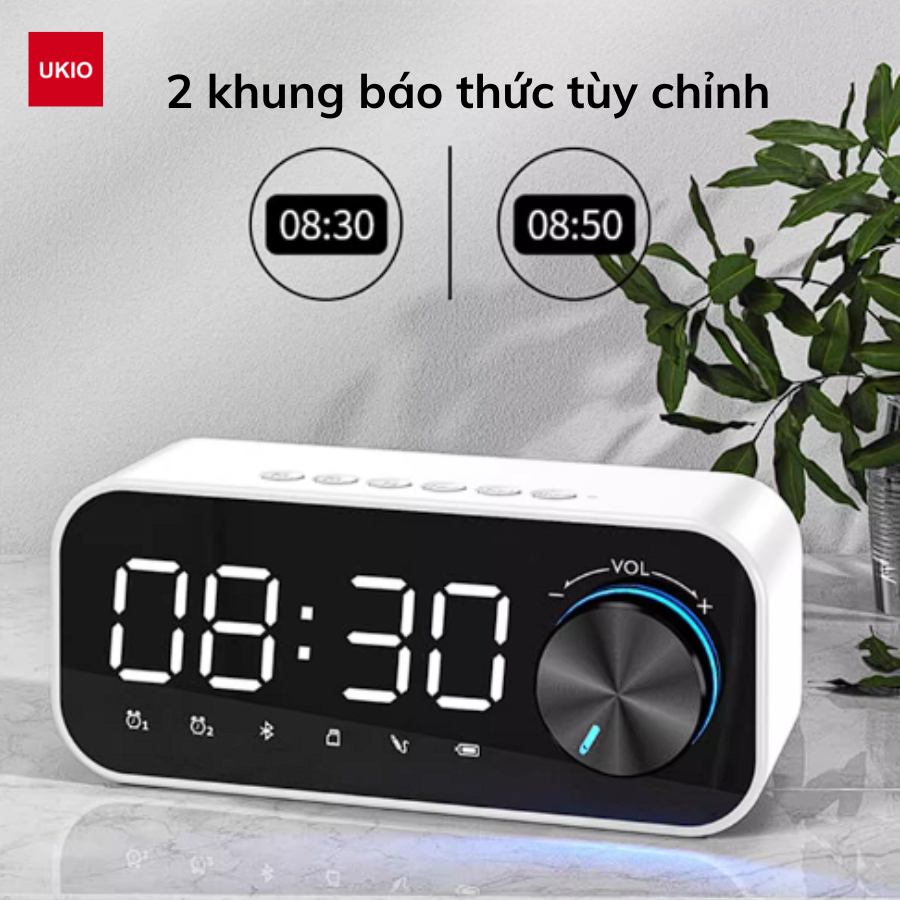 Loa bluetooth đồng hồ UKIO âm thanh sinh động, màn hình LCD, đèn led, 2 khung giờ báo thức | BigBuy360 - bigbuy360.vn