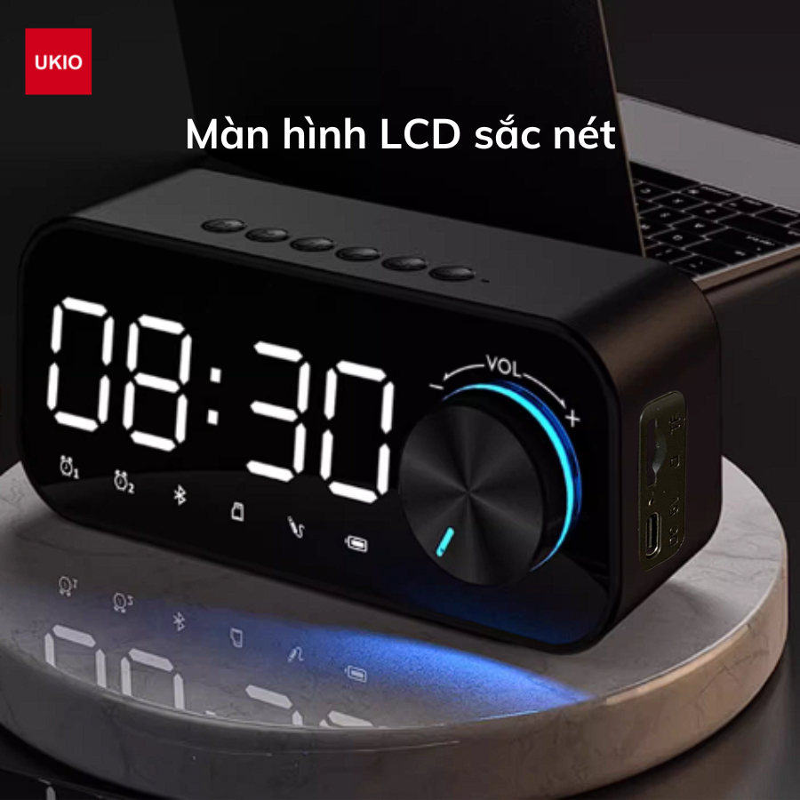 Loa bluetooth đồng hồ UKIO âm thanh sinh động, màn hình LCD, đèn led, 2 khung giờ báo thức | BigBuy360 - bigbuy360.vn
