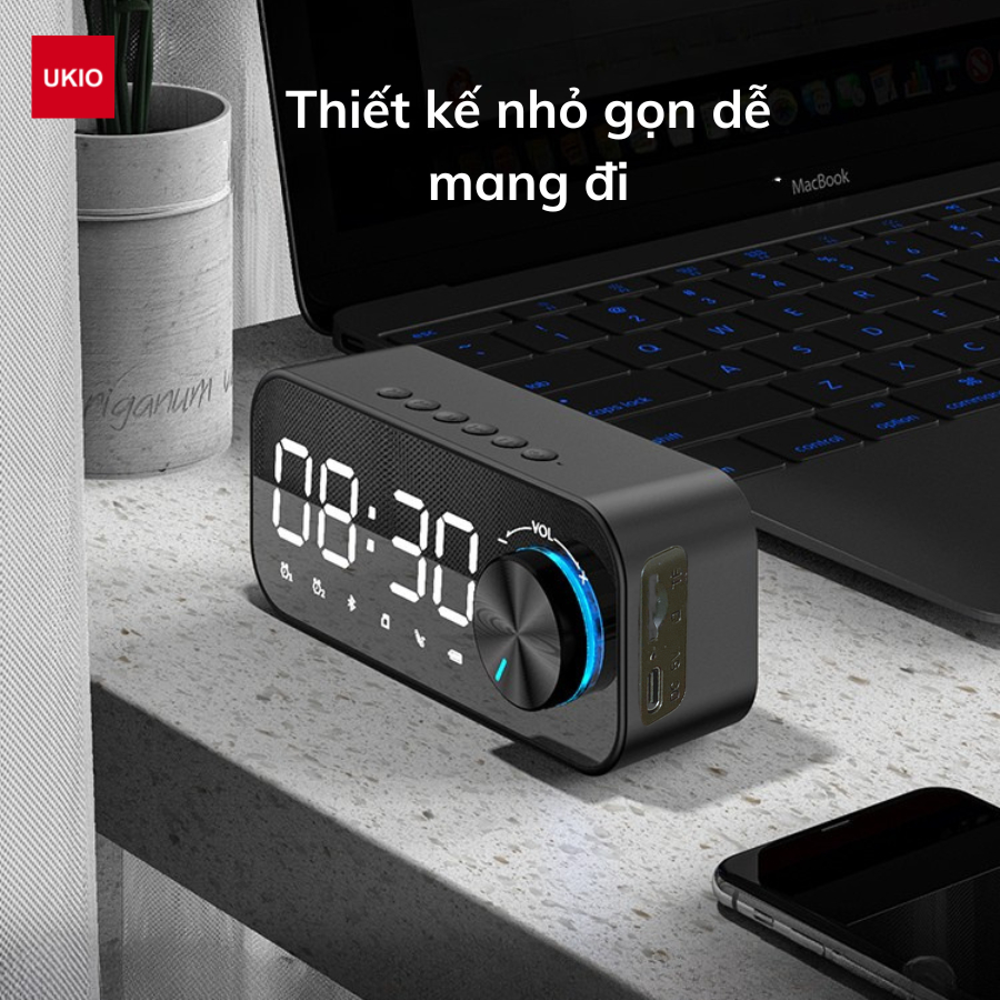 Loa bluetooth đồng hồ UKIO âm thanh sinh động, màn hình LCD, đèn led, 2 khung giờ báo thức | BigBuy360 - bigbuy360.vn