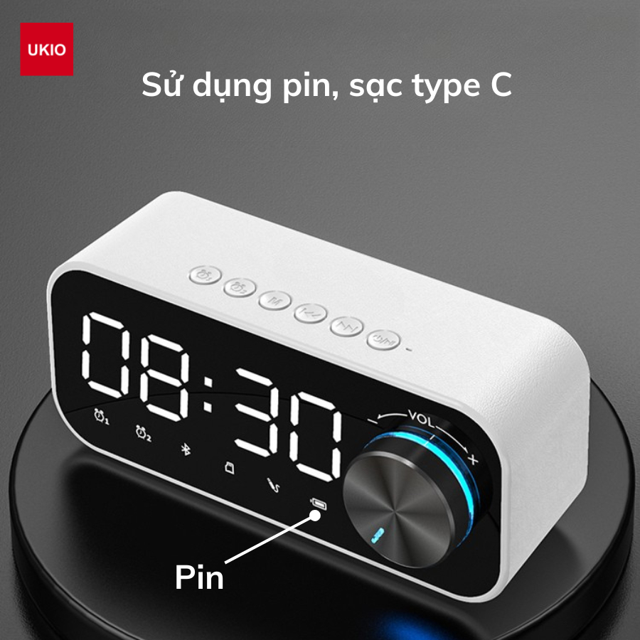 Loa bluetooth đồng hồ UKIO âm thanh sinh động, màn hình LCD, đèn led, 2 khung giờ báo thức | BigBuy360 - bigbuy360.vn