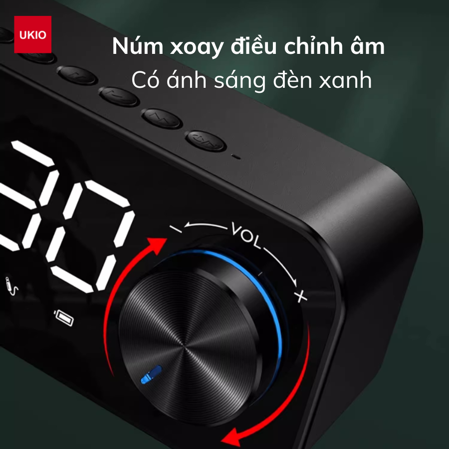 Loa bluetooth đồng hồ UKIO âm thanh sinh động, màn hình LCD, đèn led, 2 khung giờ báo thức | BigBuy360 - bigbuy360.vn