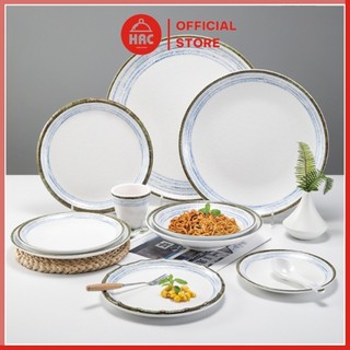 Bộ Bát Đĩa Nhựa Phíp Sang Trọng Dùng Cho Nhà Hàng Khách Sạn Đủ Kích Cỡ Màu Trắng Viền Nâu Xanh