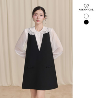 MYAN DESIGN Váy Yếm Cổ V Phối Áo Sơ Mi Cổ Sen Mix Ren Thời Trang Nữ Tính ASS250218 VSS250207