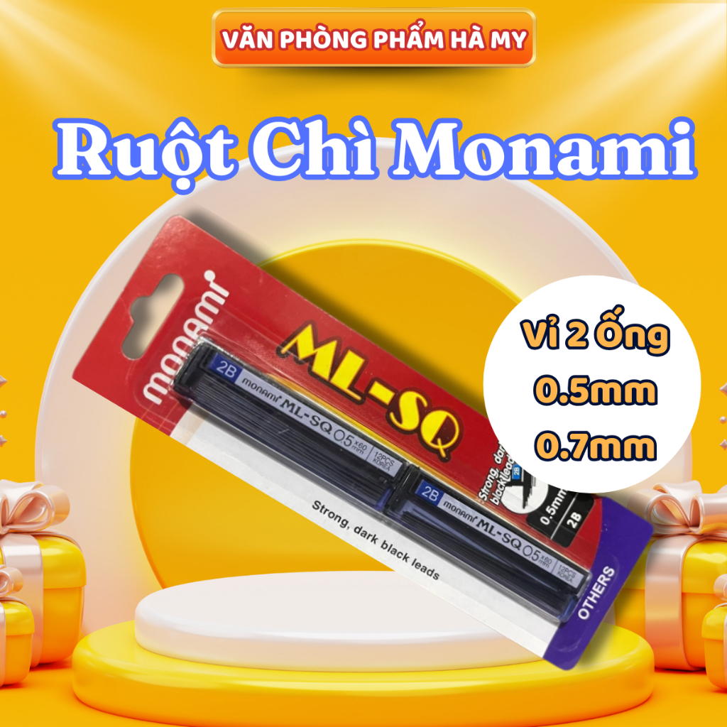 Vỉ 2 Ống Ruột Bút Chì Bấm Monami 0.5mm, 0.7mm 2B Viết nét đậm, nhẹ mượt và êm